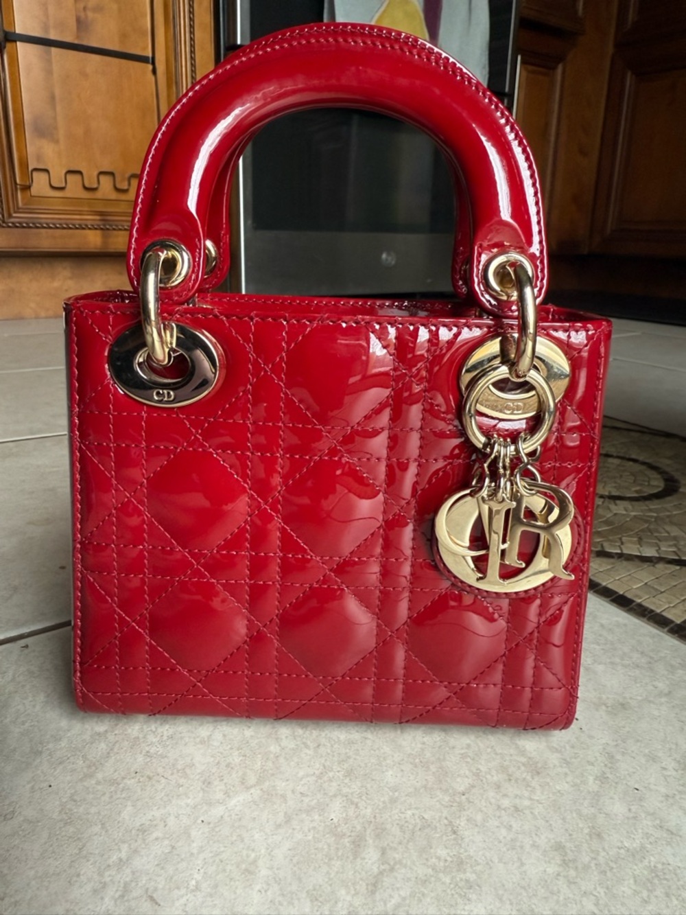 Dior Red Patent Mini Lady Dior Top-Handle Bag
